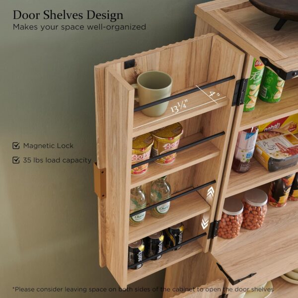 Fluted Pantry Cabinet, 72" Tall Modern Storage Cabinet with 4 Doors, Organizer, Drawer and Adjustable Shelves, Wood Cupboard for Kitchen, Dining Room, Living Room and Bathroom, Natural Oak