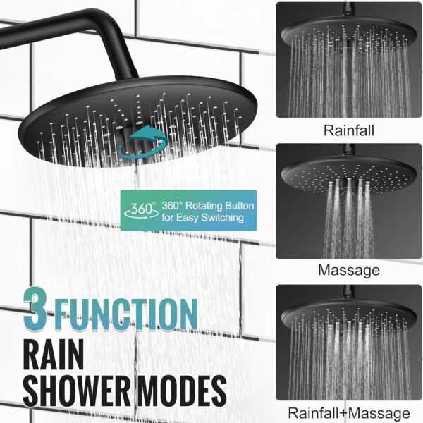 SR SUN RISE Shower Faucet - 10 Inch Multifunctional High Pressure Shower Head System with Handheld Shower Head Fixtures - Valve Included - Matte Black