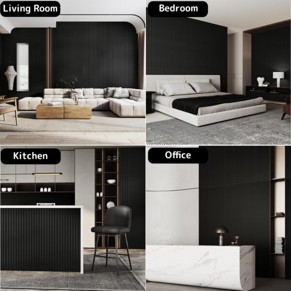 Sunny Heart Wood Slat Wall Panels, Wood Panels for Wall, 2 Pack 93.5" x 12.6" Soundproof Solid Wooden Wall Panels, 3D Acoustic Fluted Wood Wall Panels for Ceiling Wall Decor, Black