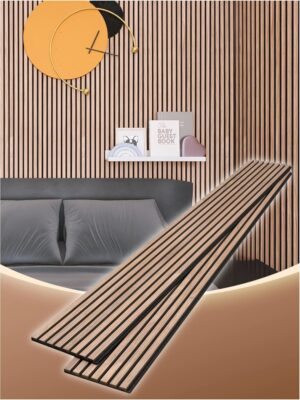 81rrcm7bFNL._AC_SL1500_.jpg Kieacia Wood Slat Acoustic Panels for Wall and Ceiling | 3D Slat Wood Panels| Decorative Soundproof Paneling | Noise Reduction | 94.49"x 23.62" Each Box-Natural Walnut