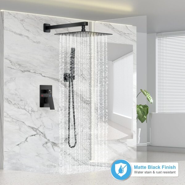 81rrz4lOq5L._AC_SL1500_.jpg Black Shower Faucet Set, Rainfall Shower System with Rain Shower Head and Handle Set, Wall Mounted Shower Fixtures, Full Metal Trim Repair Kit 10 inch Matte Black (With Shower Valve)
