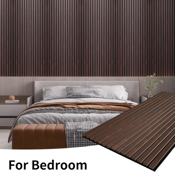 Wood Slat Wall Panel, 48'' x 24'' Wood Panels for Wall, 3D Soundproof Wall Panels, Large Acoustic Panels for Interior Ceiling and Wall Decor Noise Reduction, 2 Pack, Walnut