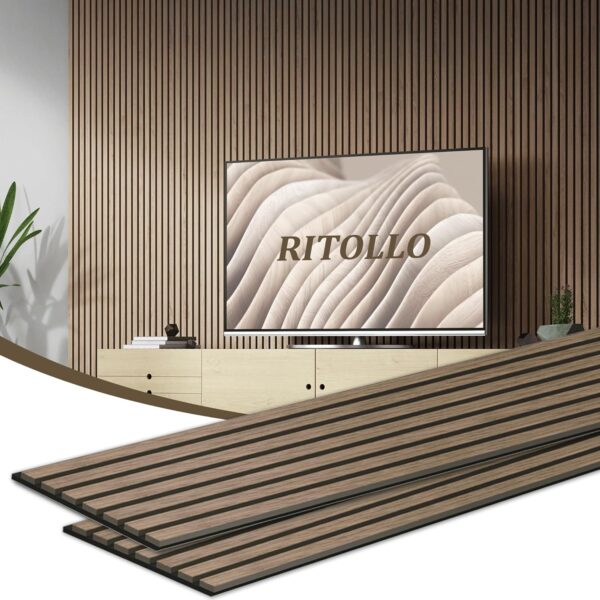 Wood Panels for Wall, 94.5"×11" Acoustic Wall Panels for Interior Decor, 3D Wood Slat Sound Absorbing Wooden Paneling for Living Room Bedroom, Walnut 2 Pack