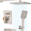 Gabrylly Shower System with Tub Spout, Wall Mounted Tub Shower Faucet Set for Bathroom with High Pressure 10" Rain Shower head and 3-Setting Handheld Shower Head Set,Brushed Nickel