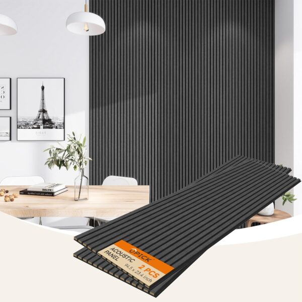 MDF Acoustic Wall Panels Sound Absorbing, 2 Pack 94.5 x 23.4 inch Sound Proof Foam Wall Panels & Wood Slat Wall Panels for Interior Wall Decor, Matte Black