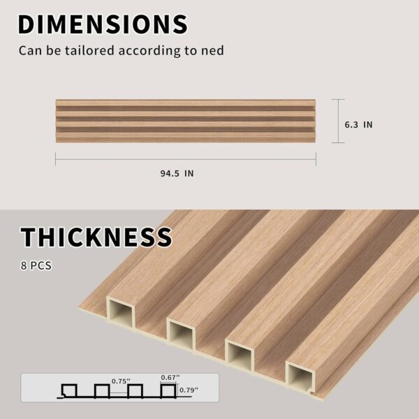 WPC Slat Wall Panels, 8 Pack Accent Decorative Acoustic Wood Slats for Wall and Ceilings, Acoustic Panels for Interior Wall Modern Décor, Oak, 95 x 6 in