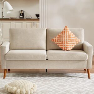 WEUP 68" Loveseat Sofa Oatmeal Fabric Couch, Mid Century Modern Love Seat Couches for Living Room, Small Couch for Bedroom Office, Comfy Loveseat with Spring Cushion, Solid Wood, Tool-Free Assembly