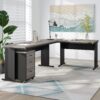 Tribesigns L-Shaped Executive Desk with File Cabinet, 83 Inch Large Corner Computer Desk with Drawers, Industrial Business Furniture Work Desk for Home Office (Gray)