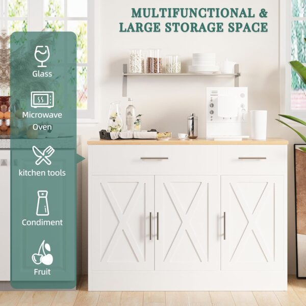 Shintenchi Modern Farmhouse Sideboard Buffet Cabinet with Storage with 3 Doors,42" Barn Doors Buffet Cabinet with Storage, Wood Coffee Bar Cabinet with Adjustable Shelf for Kitchen Living Room,White