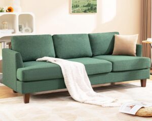 3 Seater Sofa Couch with Deep Seats, 89" Mid Century Modern Upholstered Sofa with Armrests, Comfy Couches for Living Room, Bedroom, Apartment and Office (Green)