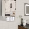 RUSTOWN Farmhouse Wall Storage Cabinet with Two Barn Door, Rustic Mounted Medicine Cabinet with Adjustable Shelf and Towel Bar, 3-Tier Wood Cabinet for Kitchen, Bathroom, Living Room (Vintage White)