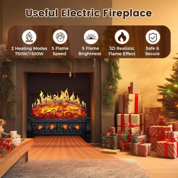 21 Inches Electric Fireplace Insert Log Heater Set, Freestanding Heater with Adjustable Flame Brightness and Flicker Speed, 750w/1500w Heating, Overheat Protection, Remote Control