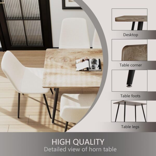Small Dining Table Set for 4, Modern Dining Table and Chairs Set with 4 Fabric Dining Chairs, 5 Piece Wooden Dining Table Set, 47'' Kitchen Table Set, Ideal for Small Spaces