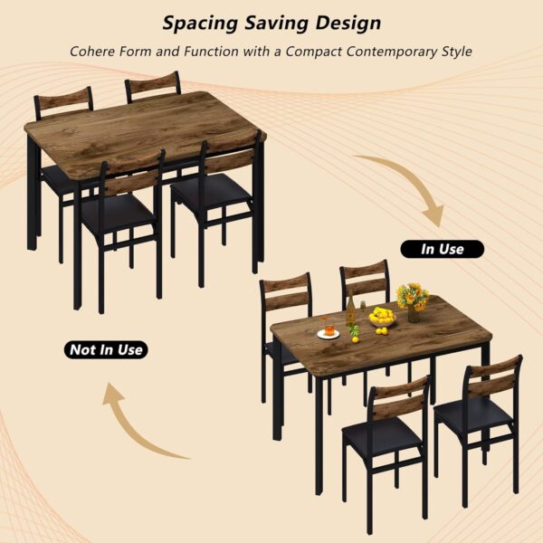 DKLGG Dining Table Set for 4, 43.3" Dining Room with 4 Upholstered PU Leather Chairs, Modern Wood Table and Chairs Set, 5-Piece Dinette Breakfast Nook, Small Places, Brown
