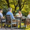 SERWALL Outdoor HDPE Dining Table Set, 7-Piece Outdoor Dining Table Sets with Umbrella Hole Cut-Out Table and 6 Chairs, Gray