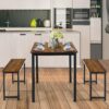 Moccha Dining Table Set for 4, 3-Piece Modern Breakfast Table Set with 2 Benches & Metal Frame, 43.5" Wood Kitchen Table Set, Space-Saving Dinette Set for Small Spaces, Dining Room, Rustic Brown