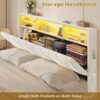 LED Full Bed Frame with Type-C & USB Charging Station, Full Size Bed Frame with Storage Headboard, Modern Velet Upholstered Platform Bed with Shelf Headboard, Noise-Free, Creamy White
