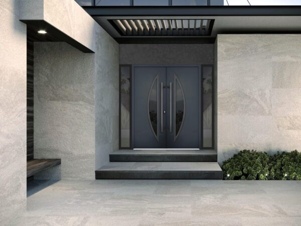 VDOMDOORS - Front Exterior Prehung Steel Double Doors/Deux 6501 Black Enamel Tinted Black Glass / 2 Sidelites Exterior Windows/Entry Modern Painted Left Inswing Active Door 104" x 80"