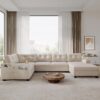 YITAHOME Oversize U-Shaped Sofa with Cup Holders, Cat Scratch-Proof Fabric Sofa Couch with Deep Seat and Wide Armrest, Modern 6-Seater Sectional Couch for Living Room Office Apartment, Beige