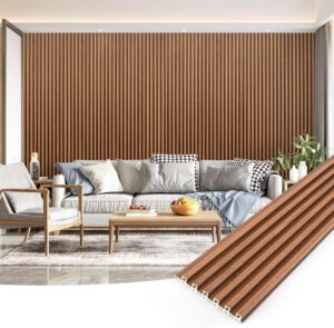 Art3dwallpanels 8 Pack Wood Slat Wall Paneling, 104'' x 6.7'' WPC Soundproof 3D Wall Panels for Interior Wall Decor, Fluted Textured Panel Wall Slats, Teak