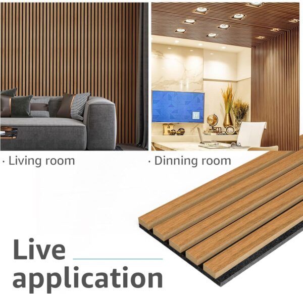 Art3d 4-Pack Acoustic Wood Slat Wall Panels for Interior Decor, 3D Fluted Sound Absorbing Wood Paneling for Accent Wall Ceiling Kitchen Living Room Bedroom Office, 94.5 x 7.9 inch Warm Teak