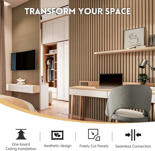 Wood Panels for Wall, 94.5"×11" Acoustic Wall Panels for Interior Decor, 3D Wood Slat Sound Absorbing Wooden Paneling for Living Room Bedroom, Walnut 2 Pack