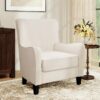 COLAMY Accent Chair, Modern Fabric Accent Barrel Chair with Solid Rubberwood Legs, Comfy and Soft Armchair for Living Room, Bedroom, Reception Room, Office, Beige
