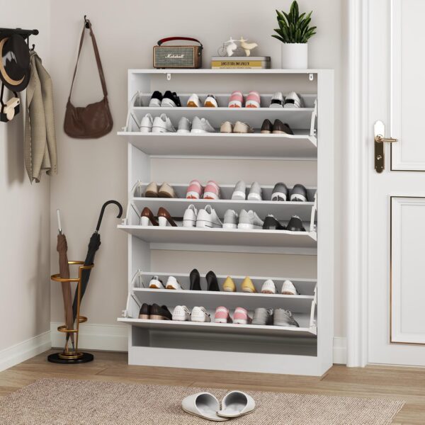 Shoe Cabinet with 3 Flip Drawers, Hidden Wood Shoe Cabinet,Freestanding Shoe Storage Cabinet for Entryway Hallway.White. 47.2" H*31.5" W*9.25" D.
