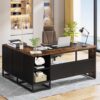 Tribesigns 63" L-Shaped Executive Desk, Large Office Desk with Drawers and Shelves, Rustic Long Business Furniture Desk with File Cabinet Storage Space, Home Office Workstation, Brown & Black