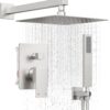 Shower System, Brushed Nickel Shower Faucet Set with 12-Inch Rain Showerhead and Handheld Spray, Wall Mounted High-Pressure Showerhead Combo Set Included Valve and Trim, Brushed Nickel
