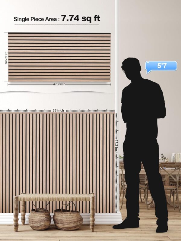 Wood Panels for Wall, Time-Saving Installation, Versatile Wood Slat Wall Decor, Enhanced Acoustic & Sound Proof Fluted Design for Home & Office, 2 Pcs White Oak, 47.2x23.6 Inch