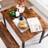 Moccha Dining Table Set for 4, 3-Piece Modern Breakfast Table Set with 2 Benches & Metal Frame, 43.5" Wood Kitchen Table Set, Space-Saving Dinette Set for Small Spaces, Dining Room, Rustic Brown