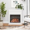 Ameriwood Home Mateo 30 Inch Electric Fireplace with Mantel, Replaceable Fireplace Insert Heater, Freestanding, Remote Control, Timer, Realistic Log and Flame Effect, White