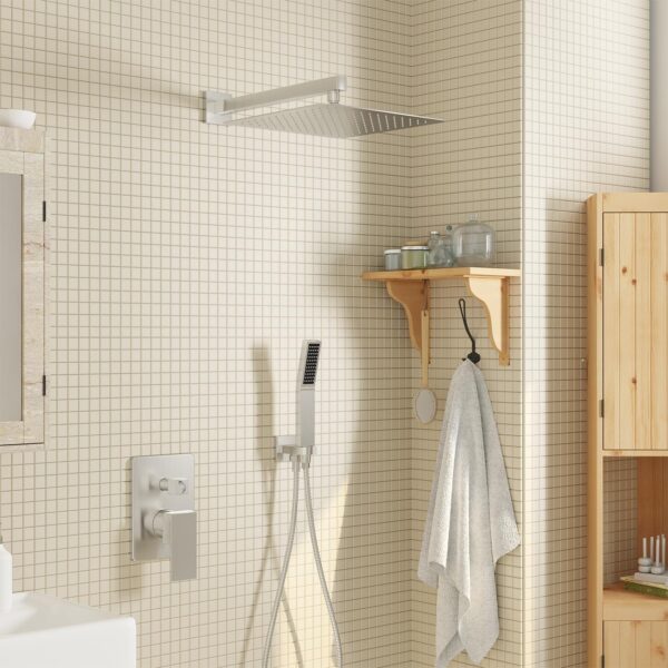 Brushed Nickel Shower System, Shower Faucet Set with 10-Inch Rain Shower Head and Handheld, Wall Mounted High-Pressure Shower Head Combo Set with Shower Valve and Shower Trim, Brushed Nickel