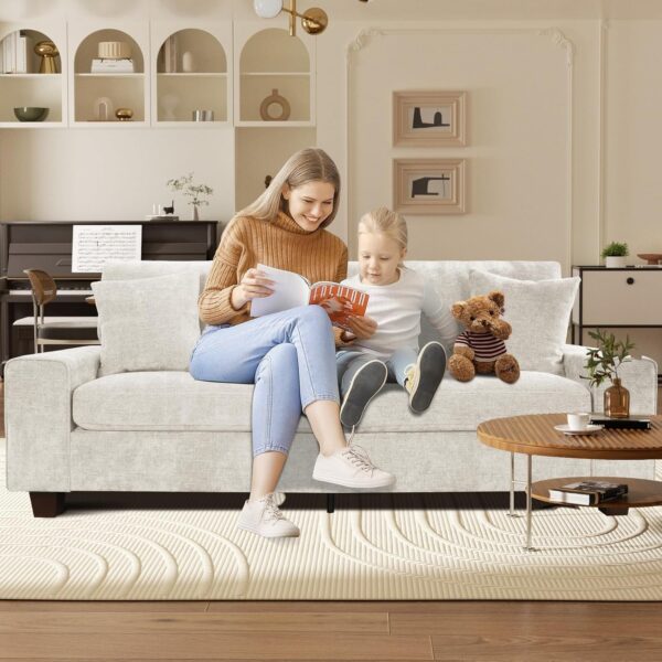 88.58" Chenille Sofa Couches for Living Room, 3 Seater Sofa with 2 Pillows, Small Modern Love seat Couch for Small Spaces, Office (Beige, 88.58 inches)