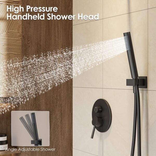 Gabrylly Black Shower System with Tub Spout, Bathtub Shower Faucets Set with 3-Way Shower Valve, High Pressure 10" Rain Shower head with Handheld Spray Combo, Wall Mounted Tub Shower Kit, Matte Black