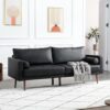 Vonanda Faux Leather Sofa Couch, Mid-Century 73 Inch 3 Seater Leather Couch with Wood Grain Metal Legs and Bolster Pillows for Living Room,Elegant Black