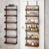 bukfen Over the Door Pantry Organizer, 6-Tier Adjustable Wooden Basket Kitchen Pantry Door Organization and Storage, Heavy-Duty Metal Hanging Kitchen Spice Rack,D6.3 x W17.71 x H50.60 inch,1 Pack