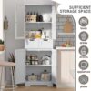 67" Tall Bathroom Storage Cabinet, Freestanding Linen Cabinet with Glass Doors and Shelves, Large Bathroom Pantry Cabinet with 2 Drawers for Living Room, Kitchen, Dining Room, Office, White