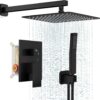81wt4oihPNL._AC_SL1500_.jpg Black Shower Faucet Set, Rainfall Shower System with Rain Shower Head and Handle Set, Wall Mounted Shower Fixtures, Full Metal Trim Repair Kit 10 inch Matte Black (With Shower Valve)