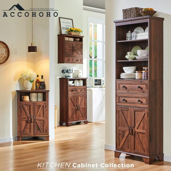 Bathroom Wall Cabinet, Farmhouse Medicine Cabinet, 24" Wide Bathroom Cabinet with Drawer, Adjustable Shelf, Double Barn Doors, Storage Cabinet for Bathroom, Kitchen, Living Room, Brown