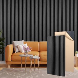 4 PCS Acoustic Wall Panels Wood Slat Self-Adhesive Soundproof Sound Absorbing Tiles for Interior Ceiling Decor Wooden Echo Dampening Paneling Noise Reducing Material 47.2X23.6in