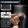 Aolemi Shower Faucet Set Ceiling Mount Shower System Rough-in Valve and Shower Trim Kit 10 and 6 Inch Dual Shower Head 2 in 1 Handheld Spray Push Button Diverter Matte Black