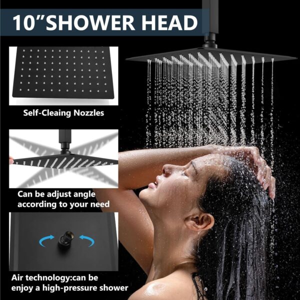 Aolemi Shower Faucet Set Ceiling Mount Shower System Rough-in Valve and Shower Trim Kit 10 and 6 Inch Dual Shower Head 2 in 1 Handheld Spray Push Button Diverter Matte Black