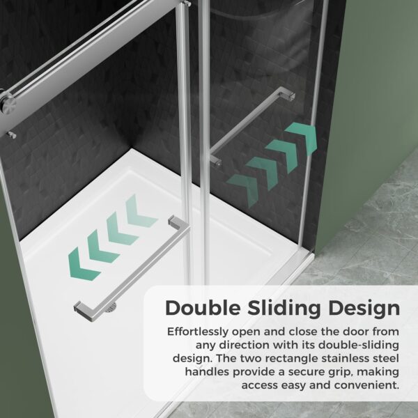 DELAVIN 44"-48" W x 75" H Frameless Shower Door, Double Sliding Shower Door, 5/16"(8mm) Clear Tempered Glass, Noiseless Shatterproof Glass Shower Door with Square Rail, Stainless Steel, Aluminum