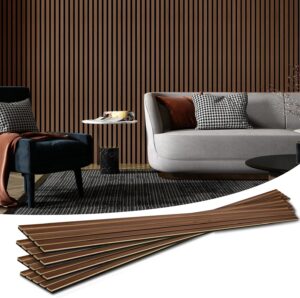 Art3d 4-Pack Acoustic Wood Slat Wall Panels for Interior Decor, 3D Fluted Sound Absorbing Wood Paneling for Accent Wall Ceiling Kitchen Living Room Bedroom Office, 94.5 x 7.9 inch Deep Walnut