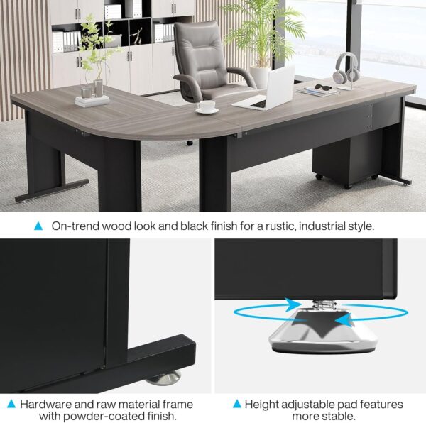 Tribesigns L-Shaped Executive Desk with File Cabinet, 83 Inch Large Corner Computer Desk with Drawers, Industrial Business Furniture Work Desk for Home Office (Gray)