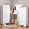 75.2" Tall Pantry Cabinet, Kitchen Pantry Storage Cabinets with 2 Door and 5 Adjustable Shelves, White Metal Pantry Storage Cabinet, Cupboard for Kitchen, Dining Room, Living Room and Bathroom