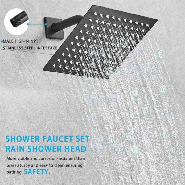Shower Faucet Set Rain Shower System Matte Black with High Pressure 8-Inch Shower Head Handheld Square Shower Head Bathroom Luxury Rain Shower Faucet Shower Complete Combo Kit Wall Mounted