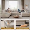 YITAHOME Oversize U-Shaped Sofa with Cup Holders, Cat Scratch-Proof Fabric Sofa Couch with Deep Seat and Wide Armrest, Modern 6-Seater Sectional Couch for Living Room Office Apartment, Beige
